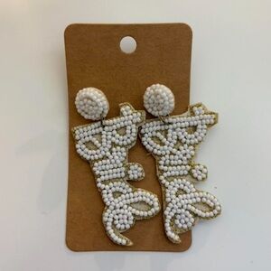 White Beaded Statement “Bride” Earrings